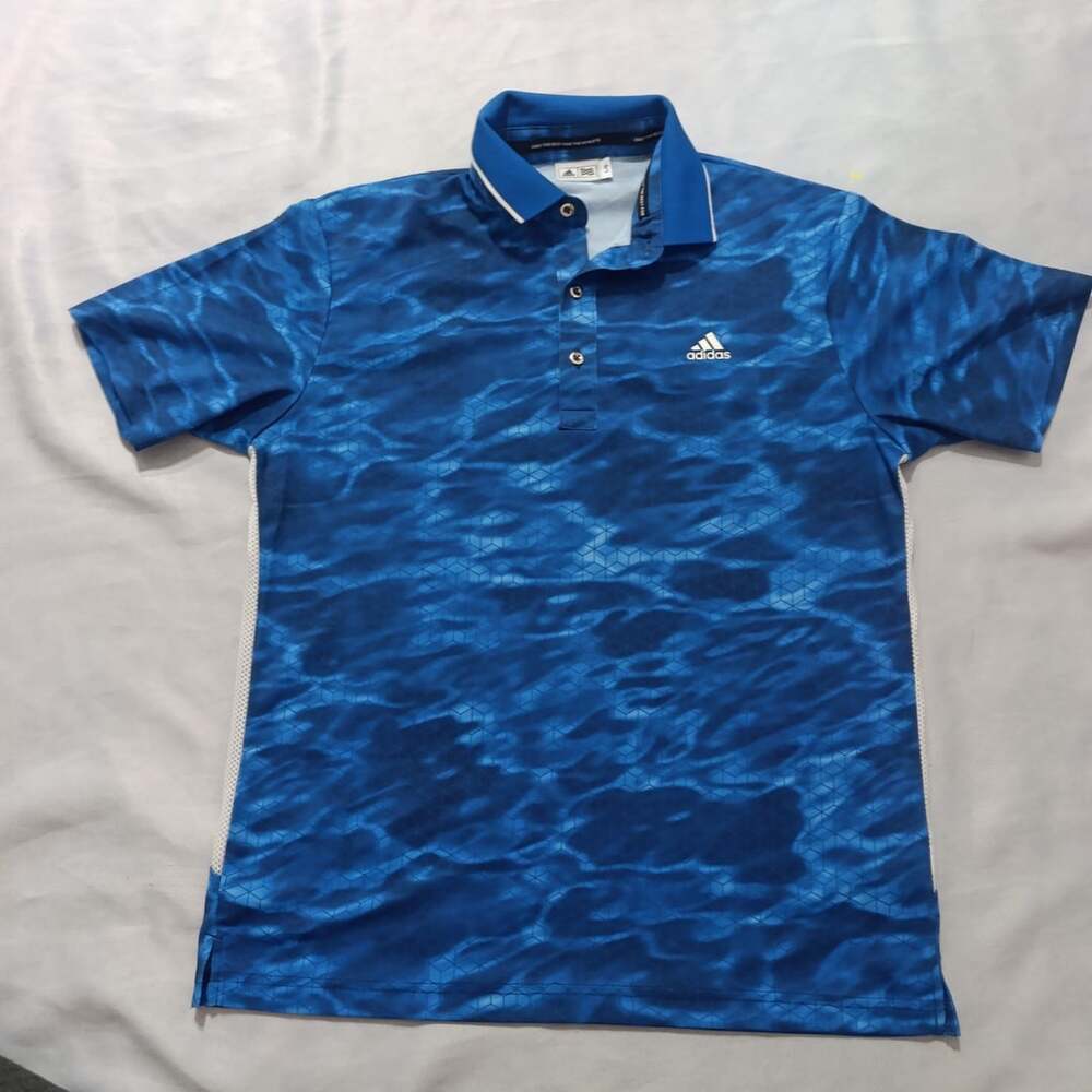 Adidas Golf Polo Shirt Size L Blue Pattern Athletic